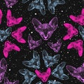 Sphinx cat, kittens. The flowers from heads cat on the background of the starry sky, space. Prints for clothes, Space