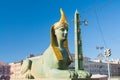 Sphinx of Egyptian bridge over the Fontanka river, St-Petersburg, Russia Royalty Free Stock Photo
