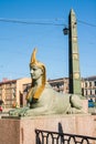 Sphinx of Egyptian bridge over the Fontanka river, St-Petersburg, Russia Royalty Free Stock Photo