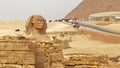 The Sphinx & the Giza pyramid in the background. The Giza Plateau. The outskirts of Cairo Egypt, Africa. The famous landmarks