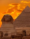 The Sphinx and the Great Pyramid Royalty Free Stock Photo