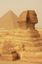 The Sphinx and Great Pyramid of Khufu in a sand storm, Cairo Royalty Free Stock Photo