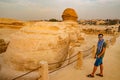 Looking at sphinx in Giza. Cairo, Egypt Royalty Free Stock Photo