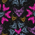 Sphinx kittens. The heads cat on the background of the starry sky, space. Prints for clothes, Space theme, T-shirts. Vector