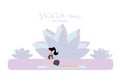 Sphinx pose and sport activity, yoga position, woman lies on floor holding hands down, wellness with health cartoon flat vector i