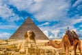 The Sphinx and Pyramid and Camel,Cairo,Egypt,, the great sphinx of giza. Royalty Free Stock Photo