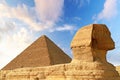 Sphinx and Pyramid of Chefren in Giza Royalty Free Stock Photo