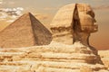 The Sphinx and the Pyramid of Cheops, close view, Giza, Egypt Royalty Free Stock Photo