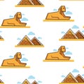 Sphinx and Pyramid Egyptian architecture and landmark seamless pattern