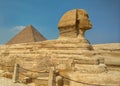 Sphinx and Pyramid of Keops in Egypt Royalty Free Stock Photo