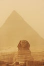 The Sphinx and Pyramid of Khafre in a sand storm, Cairo Royalty Free Stock Photo