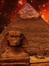 Sphinx, Pyramid of Khafre and small Magellanic Cloud (Elements o Royalty Free Stock Photo