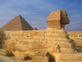 Sphinx and pyramids in Giza Royalty Free Stock Photo