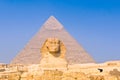 Sphinx and pyramids at Giza, Cairo Royalty Free Stock Photo