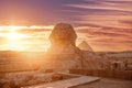 Sphinx and pyramids Giza, Egypt sunset sky Main tourist view Royalty Free Stock Photo