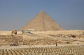 Empty Seats Await Tourists for Light Show, in front of the Great Pyramid in Cairo, Egypt