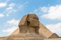 The Sphinx stand at the pharaoh`s entrance tomb complex in Giza
