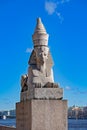 Sphinx statue on bank of Neva river. Saint Petersburg, Russia.