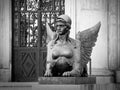 Sphinx statue at the entrance to the Archaeological Museum in Madrid, Spain