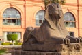 Sphinx statue near entrance in Museum of Egyptian Antiquities, known commonly as the Egyptian Museum or Museum of Cairo, in Cairo Royalty Free Stock Photo