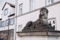 Sphinx statues located at a gate at the intersection of FrauenstraÃe and HeimstraÃe in Ulm, Germany, Baden-WÃ¼rttemberg