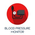 Sphygmomanometer blood pressure monitor long shadow flat style medic icon illustration