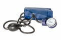 Sphygmomanometer or classic tonometer isolated on white background. Blue tonometer for measure of blood pressure.