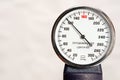 Sphygmomanometer closeup, blood pressure measurment medical equipment. Tonometer, medical tool on light grey background, close up Royalty Free Stock Photo