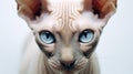 a Sphynx cat with piercing blue eyes