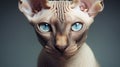 a Sphynx cat with piercing blue eyes