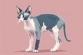 Sphynx cat on a pink background, cartoon style Royalty Free Stock Photo