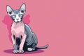 Sphynx cat on a pink background, cartoon style Royalty Free Stock Photo