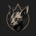 Sphynx cat portrait. Hand drawn vector illustration. Black and gold. Royalty Free Stock Photo