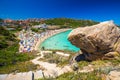 Spiaggia di Rena Bianca beach with red rocks and azure clear water, Santa Terasa Gallura, Costa Smeralda, Sardinia, Italy Royalty Free Stock Photo