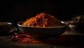 Spice, chili pepper, bowl, seasoning, freshness, heat, ingredient, organic, culinary, cooking generated by AI