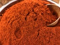 Spice of chili peppers with metallic scoop close up Royalty Free Stock Photo