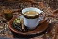 Spice coffee on ceramic tableware