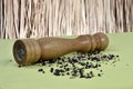 Spice grinder, black pepper rustic wooden object kitchen utencil Royalty Free Stock Photo