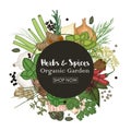 Spice and herb round frame background