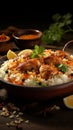 Spice infused delight Earthenware holds jeera rice, chicken, and spices in Dhum biriyani arrangement