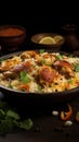 Spice infused delight Earthenware holds jeera rice, chicken, and spices in Dhum biriyani arrangement