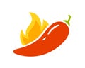 Spice level marks - spicy, hot or extra hot. Red chili pepper and flame. Symbol of pepper with fire. Chili level icon