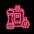 spice pepper, salt and sauce packages neon glow icon illustration