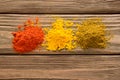 Spice powder on a wooden background. Close-up.