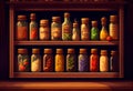 Spice rack, with stacked jars. Created with generative AI technology.