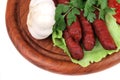 Spice sausages ready to eat Royalty Free Stock Photo