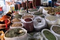 A spice shop in the market of Benusen, one of DiyarbakÃÂ±r`s poorest districts. Royalty Free Stock Photo