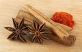 Spice star anise, cinnamon on a wooden board. Royalty Free Stock Photo