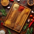 Spice symphony Background adorned with spices and herbs for culinary