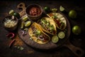 Delicious Mexican Tacos: Bold Flavors and Vibrant Colors. AI Generative.